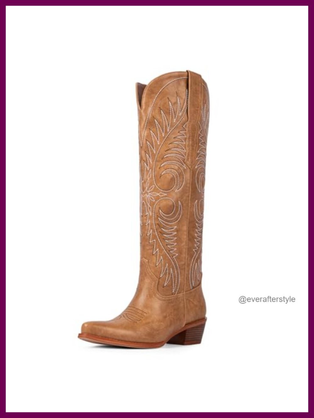 Embroidered Western Cowboy Boots Knee High Faux Leather